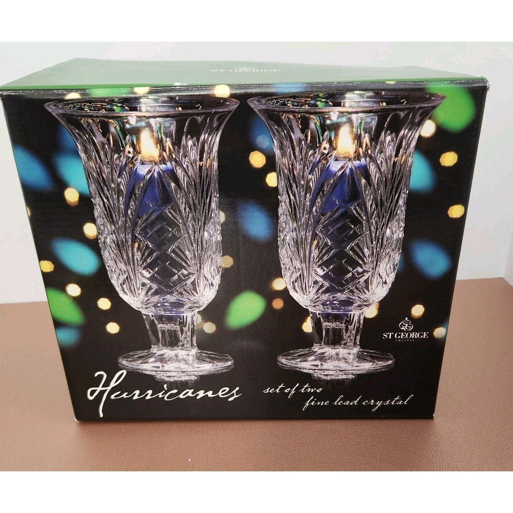 Beautiful St George 2pc Hurricane Lamp/Candle Holders  11"Tall USA New Open Box